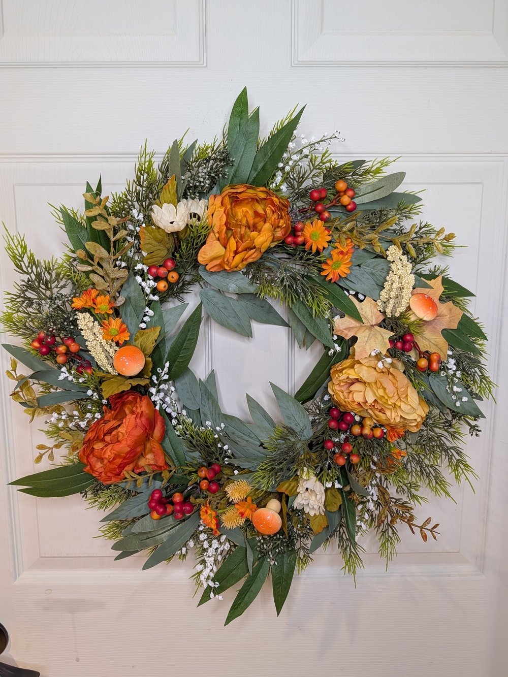 Harvest Floral Wreath with Orange & Green Accents